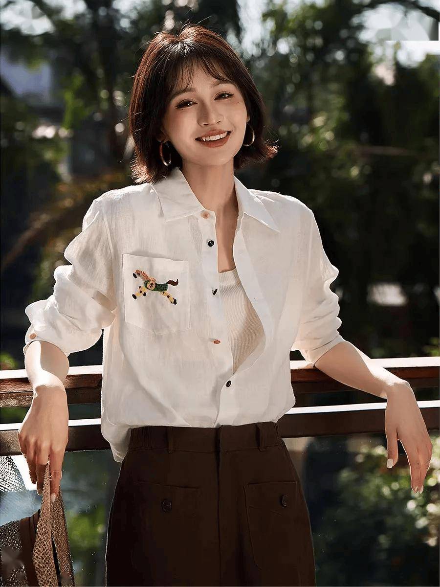 義大利百年“老錢風”，彩虹扣+小馬刺繡苧麻襯衫，穿出定製質感！