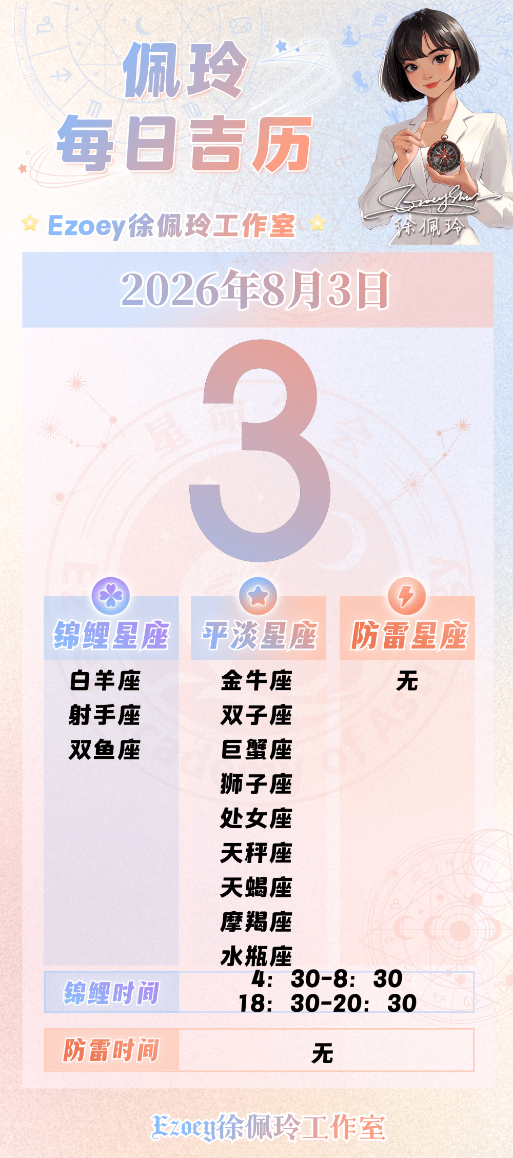 【8.3日播報】快速推進日 錦鯉星座：白羊座、射手座、雙魚座——Ezoey徐佩玲26年星座播報